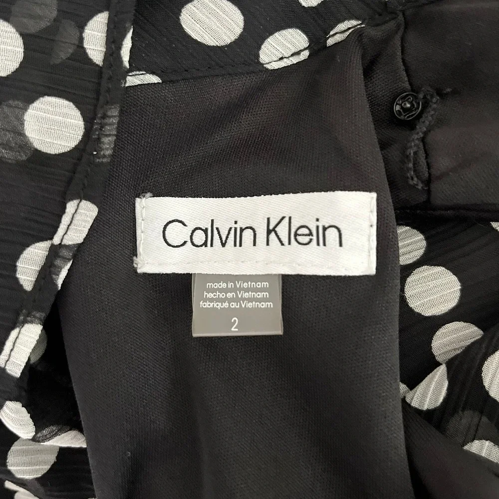 Calvin Klein Polka Dot Dress Bow‎ Neck Sleeveless Party Career Size 2 - Picture 3 of 5